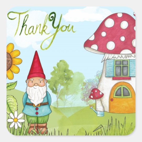 Thank You Gnome Square Sticker | Zazzle.com