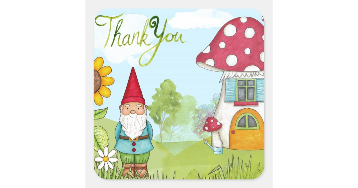 Thank You Gnome Square Sticker | Zazzle