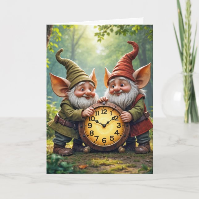 Thank You Gnomes With Old Clock Card (Front)