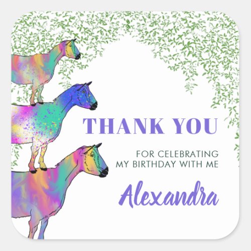 Thank you Goat Themed Birthday Party Square Sticker