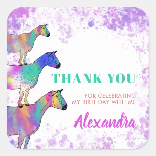 Thank you Goat Themed Girls Party Square Sticker