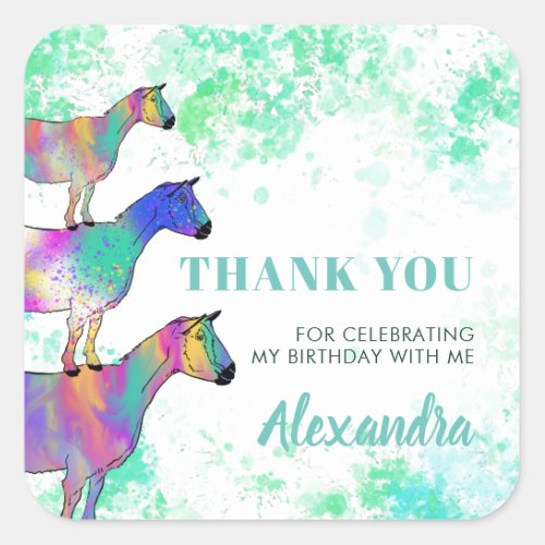 Thank you Goat Themed Party Square Sticker