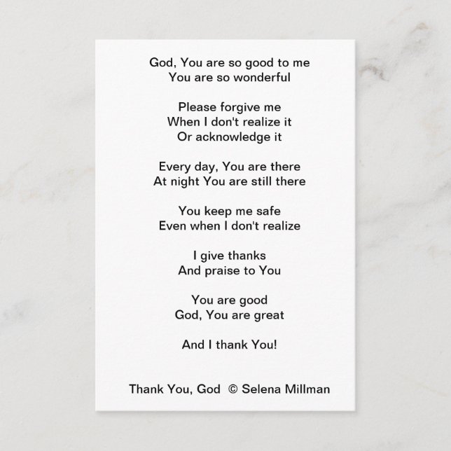 "Thank You, God" Poem Enclosure Card (Front)