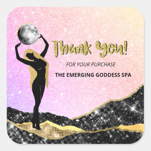  THANK YOU Goddess Pastel  Ombre Glitter  Square Sticker