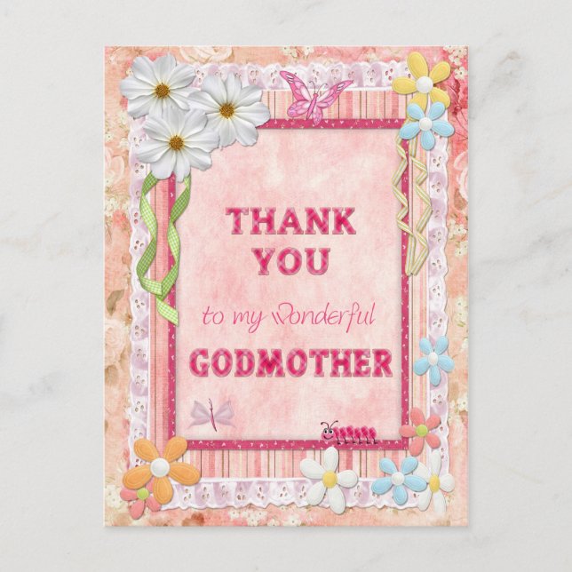 Thank you godmother, flowers craft card (Front)