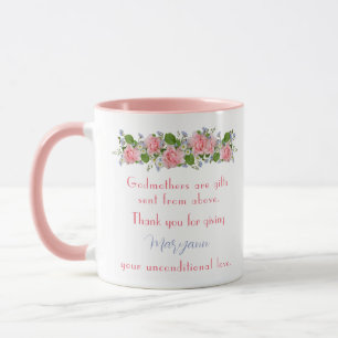 Thank You Godmother Gift Pink Flowers Personalized Mug