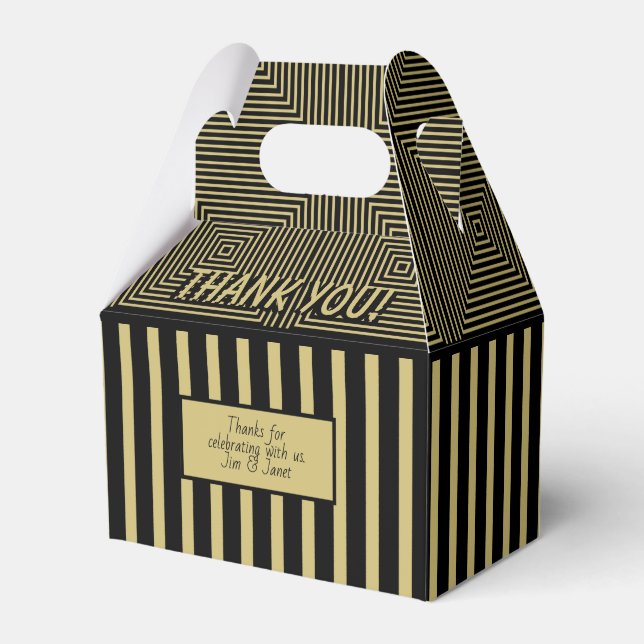 Thank You Gold and Black Geometric Stripes Pattern Favor Boxes (Front Side)