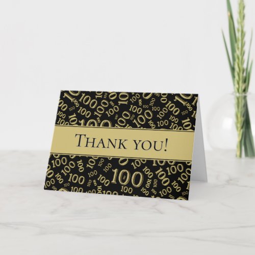 Thank you Gold and Black Number 100 Pattern Thank You Card