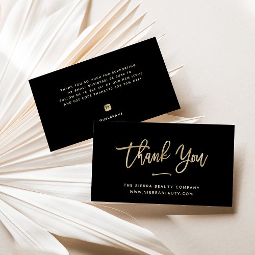 Thank You  Gold and Black Small Business Business Card