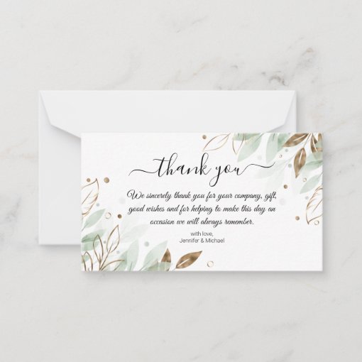 thank you gold and green botanical wedding modern note card | Zazzle