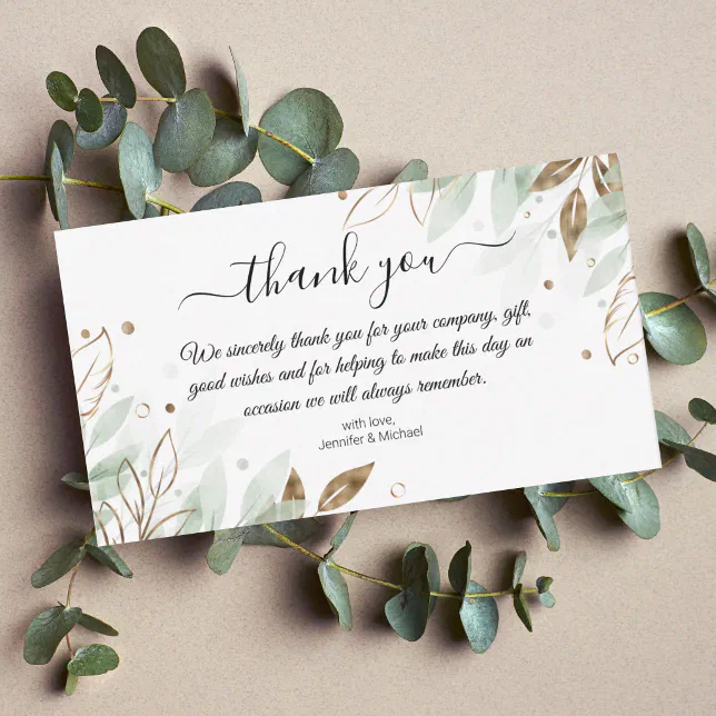 thank you gold and green botanical wedding modern note card | Zazzle