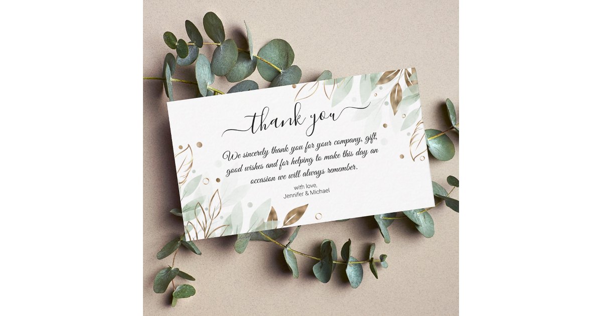 thank you gold and green botanical wedding modern note card | Zazzle