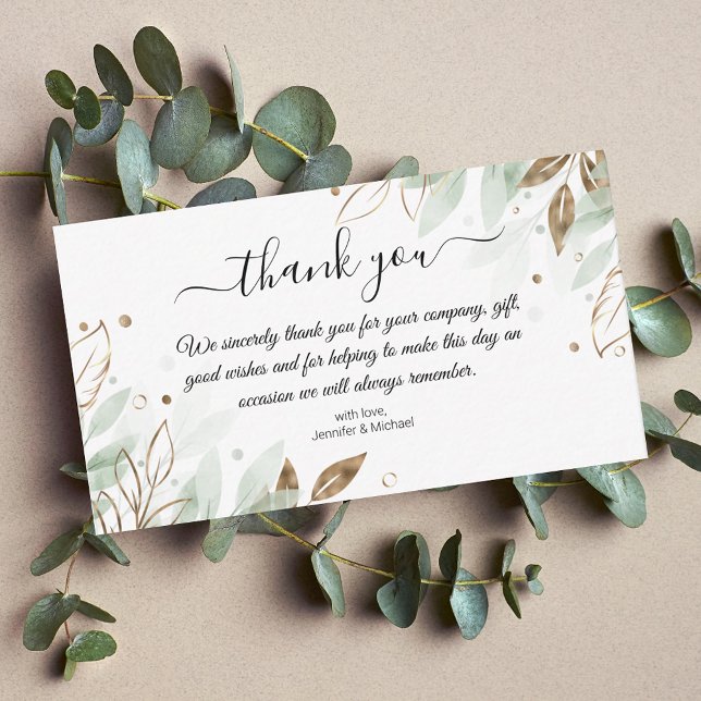 thank you gold and green botanical wedding modern note card (Creator Uploaded)