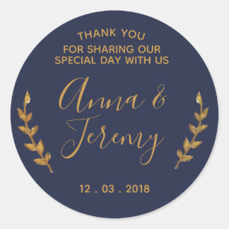 Thank you Gold and Navy Blue Feather Sticker