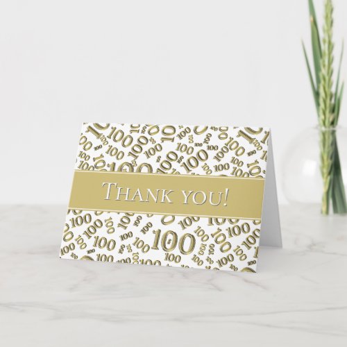 Thank you Gold and White Number 100 Pattern Thank You Card