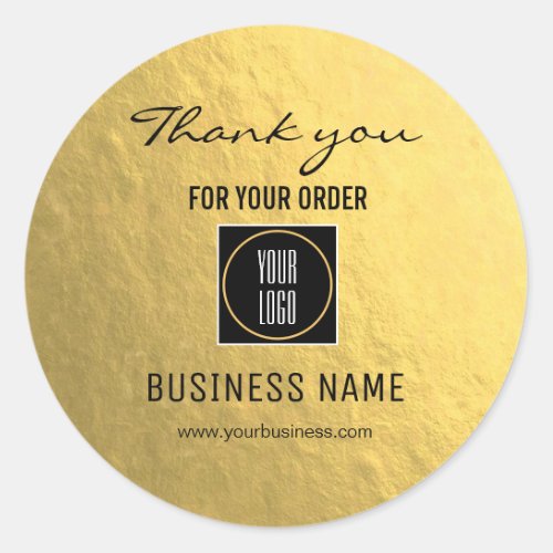 Thank You Gold Black Add LOGO Business Corporate  Classic Round Sticker