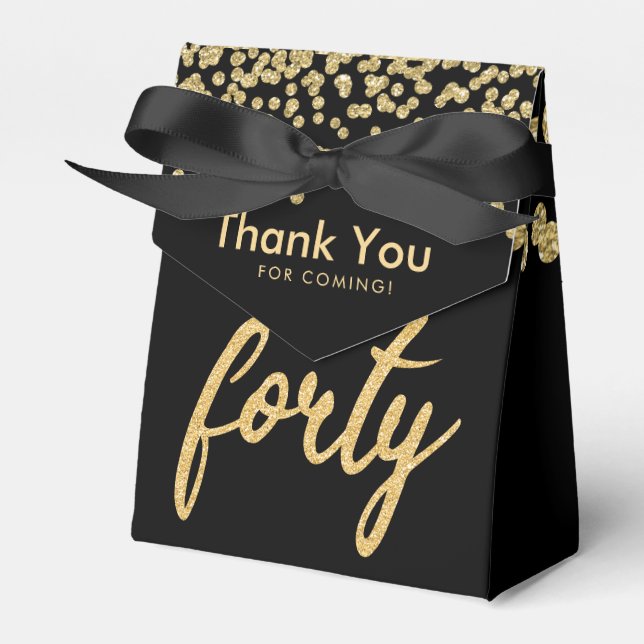 Thank You Gold Black "Forty" Birthday Party Favor Boxes (Front Side)
