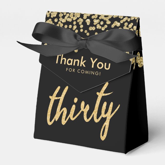 Thank You Gold Black "Thirty" Birthday Party Favor Boxes (Front Side)