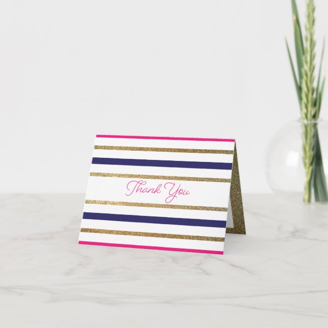 Thank you - Gold, Blue, Pink and White stripe Card (Front)
