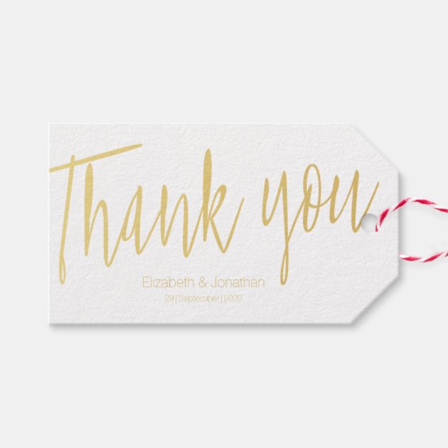 "Thank You" Gold Calligraphy Wedding Favor Tag