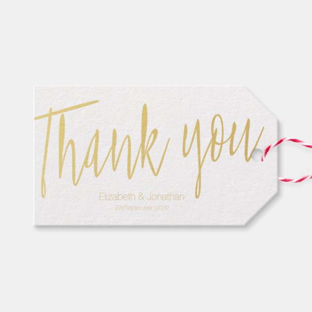 "Thank you" Gold Calligraphy Wedding Favor Tag (Front (Horizontal))