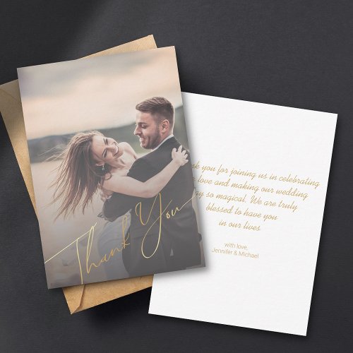 thank you gold chic handwriting wedding photo    note card