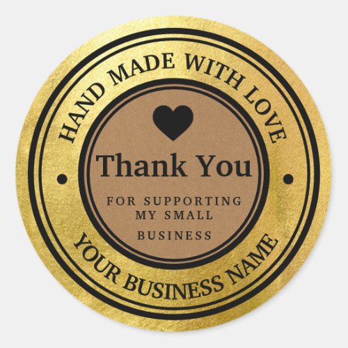 Thank You Gold Craft Paper Classic Round Sticker 