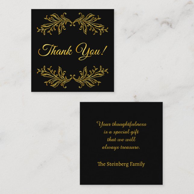 Thank You Gold Effect on Black Thank You Note Card (Front/Back)