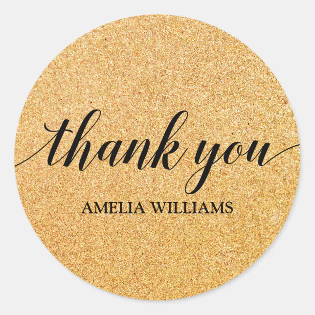 Thank You Gold Faux Glitter Classic Round Sticker | Zazzle