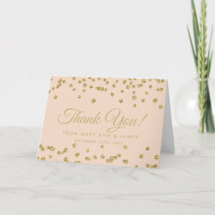 "Thank you" Gold Faux Glitter Confetti Blush Rose Letterpress Thank You Card