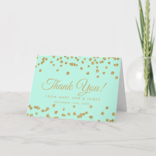 "Thank you" Gold Faux Glitter Confetti Mint Green Thank You Card