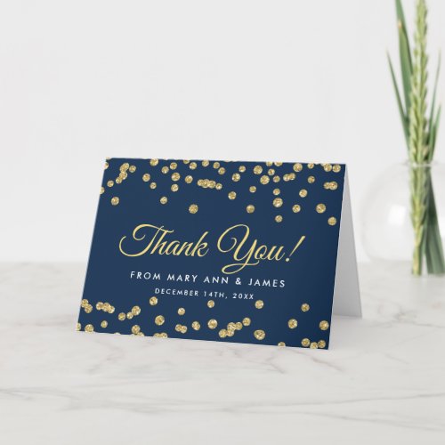 Thank you Gold Faux Glitter Confetti Navy Blue Thank You Card