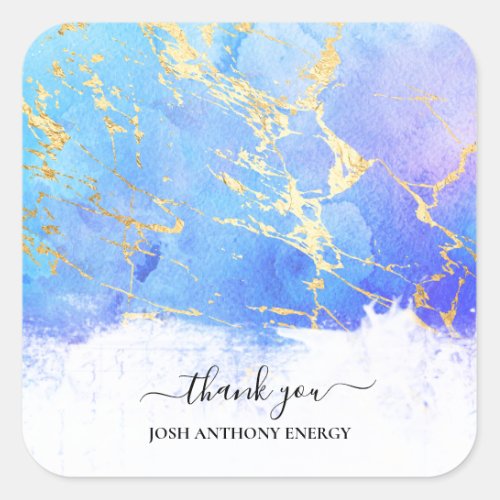  THANK YOU Gold Foil Blue Galaxy Universe AP3 Square Sticker