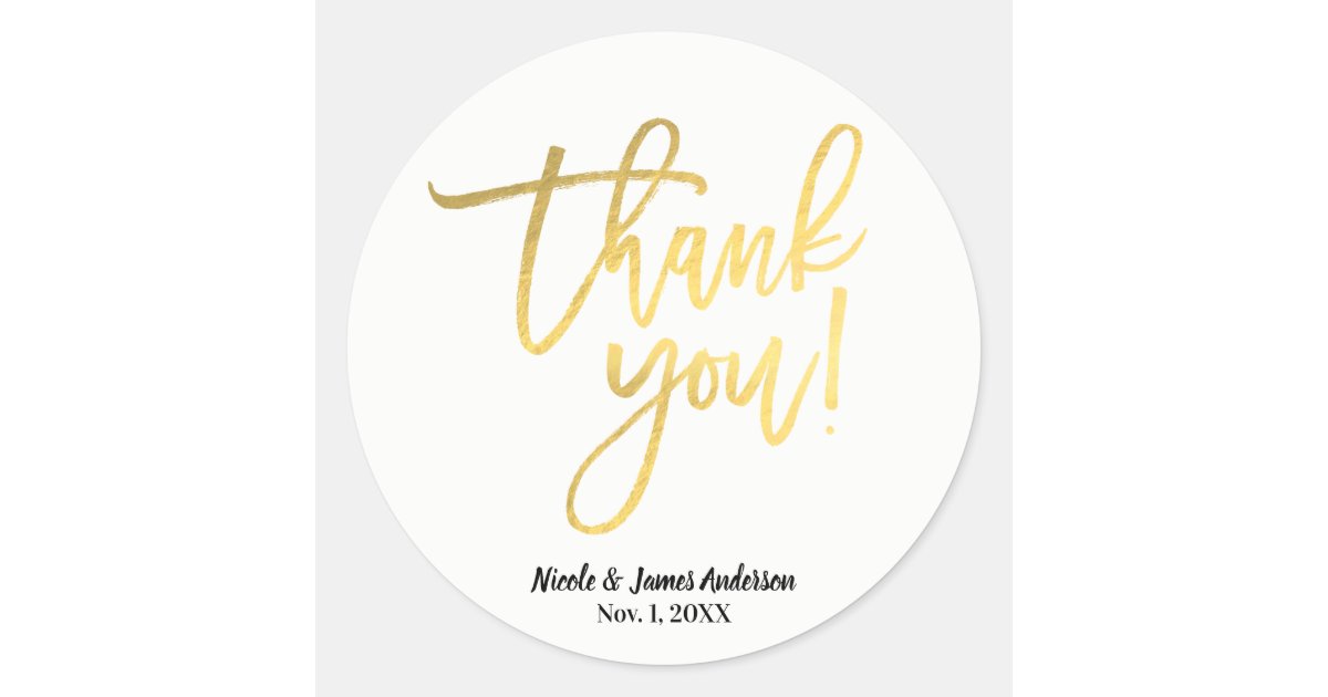THANK YOU Gold Foil Modern Script Wedding Favor Classic Round Sticker ...