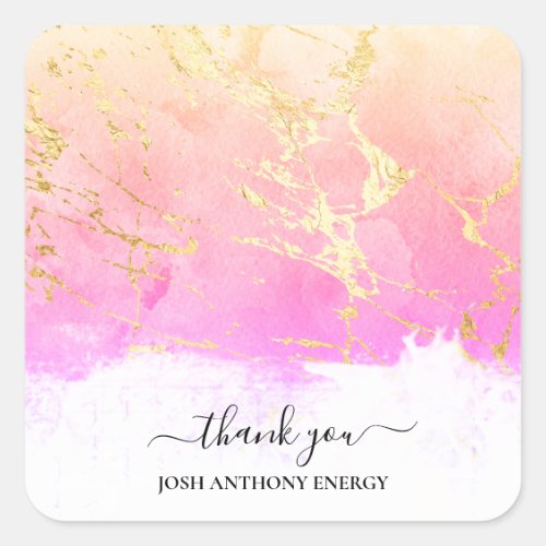 *~* THANK YOU Gold Foil Ombre Pink Peach AP3  Square Sticker
