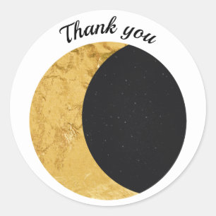 Thank you gold foil texture crescent moon eclipse classic round sticker