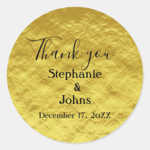 Thank You Gold Foil Wedding Gift Favor Classy Classic Round Sticker