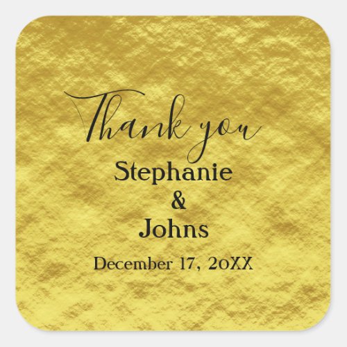 Thank You Gold Foil Wedding Gift Favor Classy Square Sticker