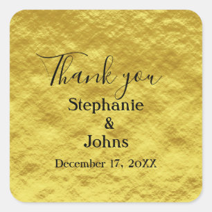 Thank You Gold Foil Wedding Gift Favor Classy Square Sticker