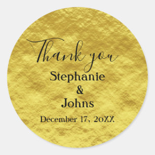 Thank You Gold Foil Wedding Gift Favor Modern Classic Round Sticker