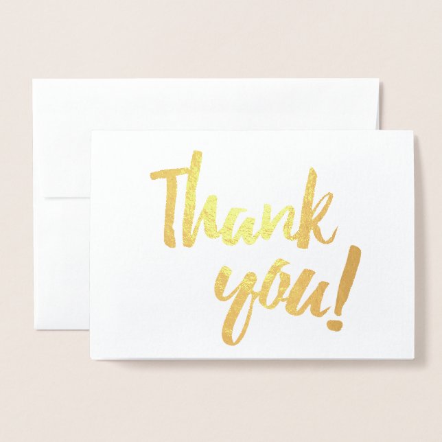 Thank You Gold Foil White Brush Brushstroke Script Card (Front With Envelope)