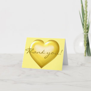 Thank You! Gold Glass Heart - blank inside Letterpress Thank You Card