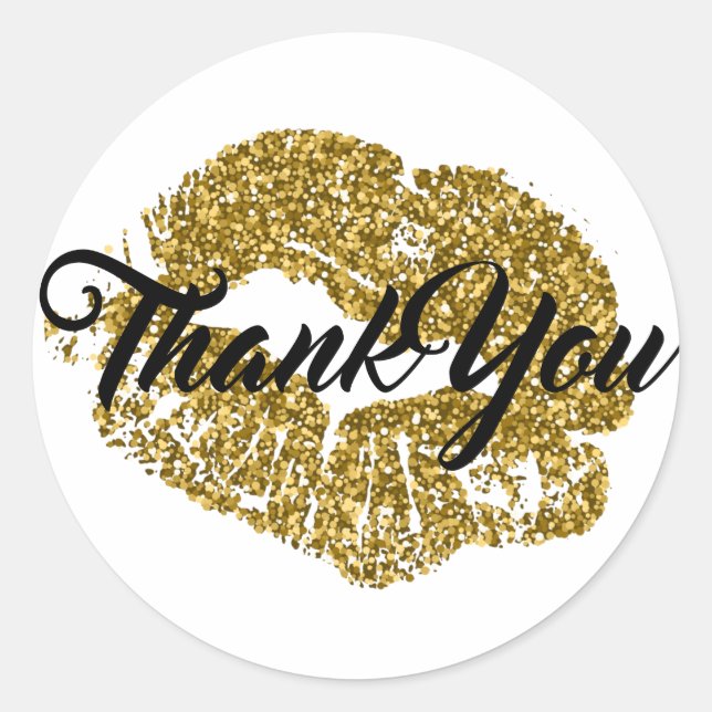 Thank You Gold Glitter Lips Classic Round Sticker (Front)
