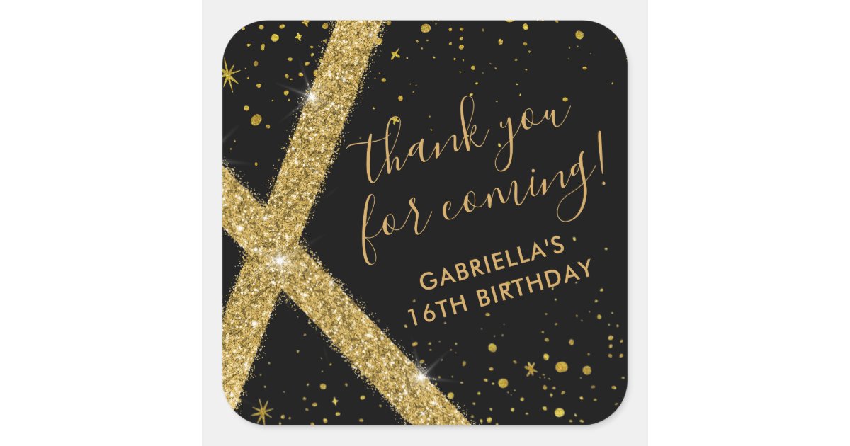 Thank You Gold Glitter Modern Favor Square Sticker | Zazzle