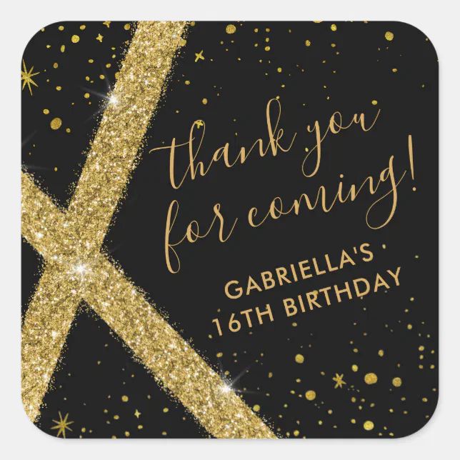 Thank You Gold Glitter Modern Favor Square Sticker | Zazzle