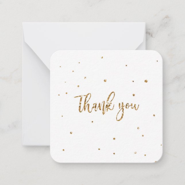 Thank you gold glitter on white note card (Front)