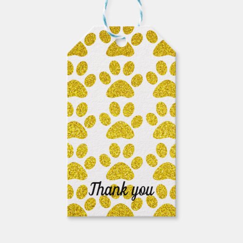Thank You Gold Glitter Paw Prints Cute Weddings Gift Tags