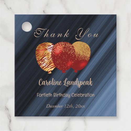 Thank You Gold Glitter Red Balloons Birthday Party Favor Tags