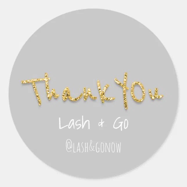 Thank You Gold Glitter Script Wedding Favor Gray Classic Round Sticker ...