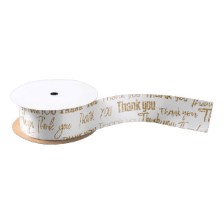 Thank you gold glittered text satin ribbon
